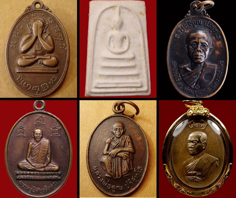 a collection of Thai Buddha amulet rians